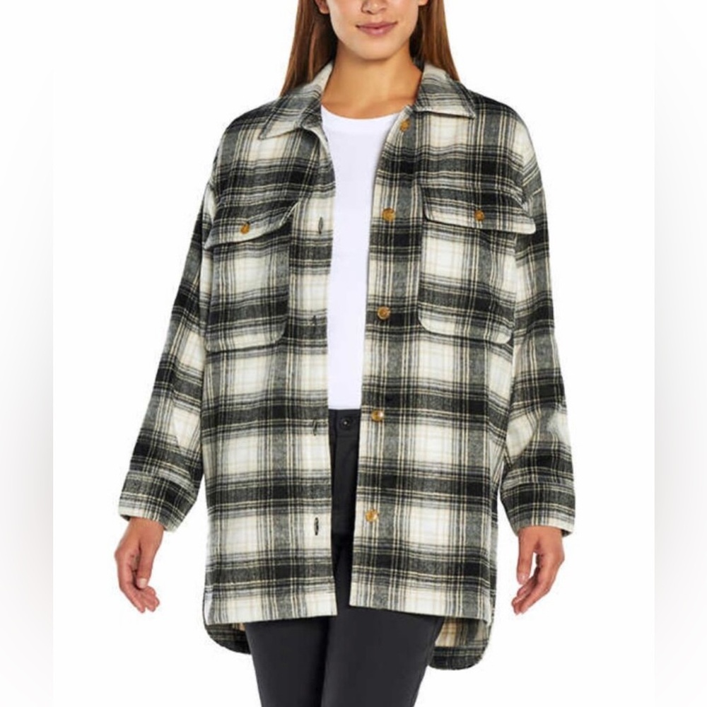 Banana Republic Black White Cream Plaid Flannel Shirt Jacket Shacket Women’s M